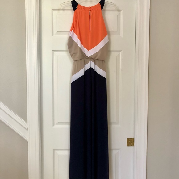 London Times Color-Block Keyhole Halter Maxi Dress - Picture 7 of 16